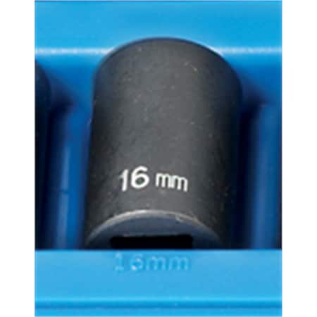 Grey Pneumatic 1/2" Drive, 16mm Size, Metric Socket, 12 Points, 16mm, 1/2"D, Impact, 12pt., Short 2116M