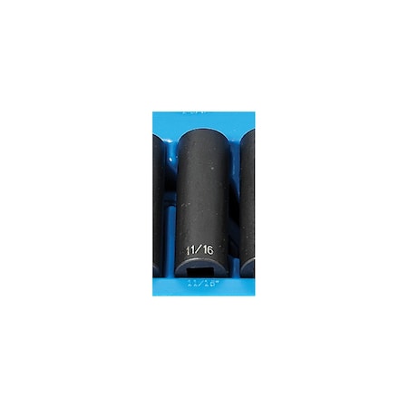 Grey Pneumatic 1/2" Drive, 11/16 Size, SAE Socket, 12 Points 2122D