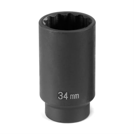 Grey Pneumatic 1/2" Drive, 34mm Size, Metric Socket, 12 Points, 34mm, 1/2"D, Impact, 12pt., D 2134MD