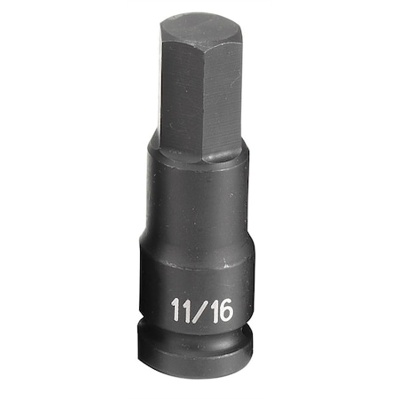 Grey Pneumatic 1/2" Drive, 11/16 Size, SAE Socket, 6 Points, 11/16", 1/2"D, Hex 2922F