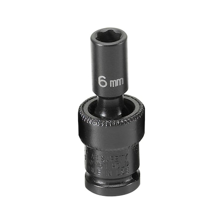 Grey Pneumatic 1/4" Drive, 6mm Size, Metric Socket, 6s Points, 6mm, 1/4"D, Impact, Univ 6pt. 906UMS
