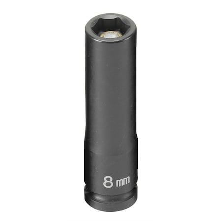 Grey Pneumatic 1/4" Drive, 8mm Size, Metric Socket, 6 Points, 8mm, 1/4"D, Impact, Mag 6pt., D 908MDG