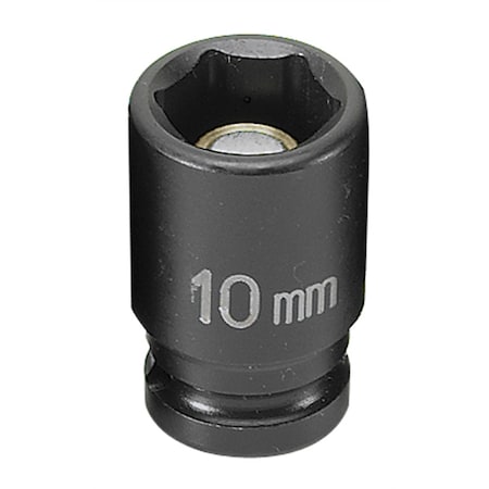 Grey Pneumatic 1/4" Drive, 10mm Size, Metric Socket, 6 Points, 10mm, 1/4"D, Impact, Mag 6pt., Blk 910MG
