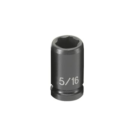 Grey Pneumatic 1/4" Drive, 5/16" Size, SAE Socket, 6 Points, 5/16", 1/4"D, Mag 6pt., Black 910RG