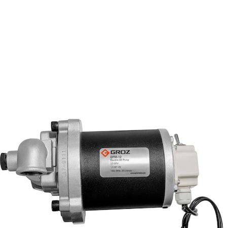Groz Oil Pump, Electric, 12V DC, 220VAC, 3.5 Max. Flow Rate , 1/2 HP, Aluminum Die Cast, 1" NPT Inlet 45560