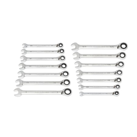 Gearwrench 14 Piece 90-Tooth 12 Point SAE Reversible Ratcheting Wrench Set with Wrench Roll 86661