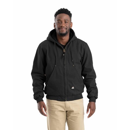 Berne Heartland Washed Duck Hooded Work Jacket, 100% cotton sanded duck, Black, L HJ375