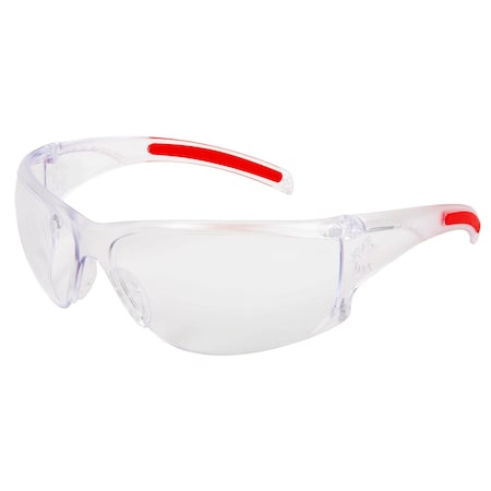 Mcr Safety Hulk HK1, Safety Glasses, Anti-Scratch, Clear Lens, Clear/Red Frame, Frameless HK110