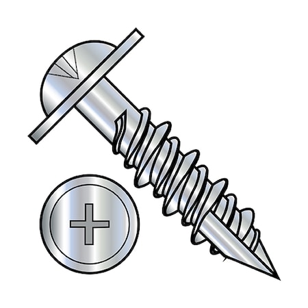 Zoro Select Wood Screw, #14, 3 in, Zinc Plated Stainless Steel Flange Round Head Phillips Drive, 1200 PK 1448HPRW17