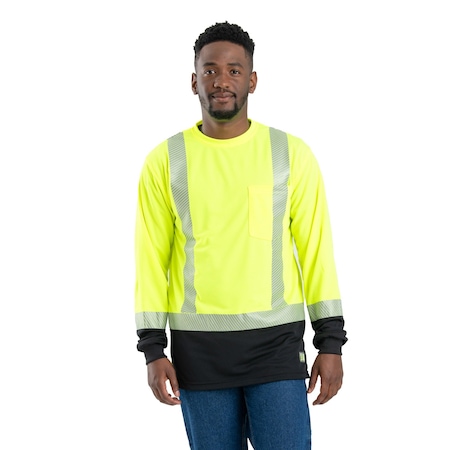 Berne Hi-Vis Long Sleeve T-Shirt, polyester birdseye mesh, Yellow, 2XLT HVK018