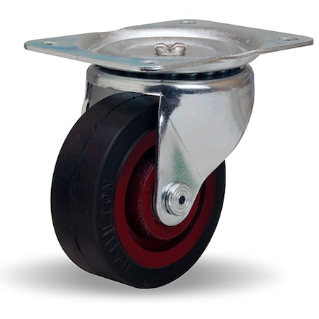 Hamilton Leader Swivel Caster, 4" x 1 1/2" Mold-On Rubber on Cast Iron Wheel, 1/2" Straight Roller Bearing S-224-RH