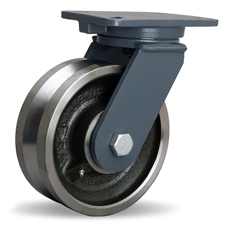 Hamilton Champion Swivel Caster, 8" x 3" Forged Steel V-Groove Wheel, 1" Straight Roller Bearing S-CH-83FVH