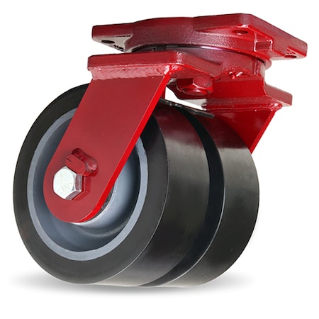 Hamilton Extra Heavy Duty Dual-Wheel Swivel Caster, 8" x 3" Superlast XC Polyurethane on Forged Steel Wheel S-EHD2-83SYT70
