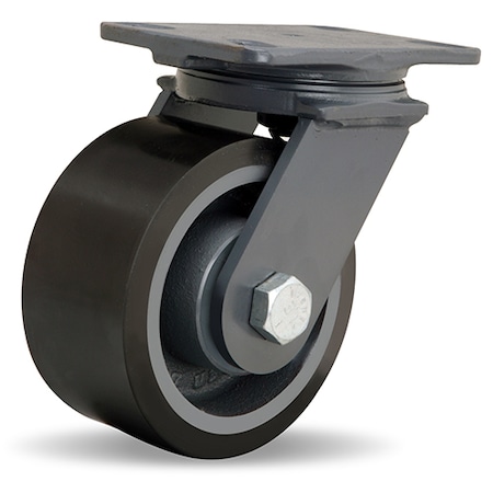 Hamilton Extended Service Swivel Caster, 6" x 3" Duralast XC Polyurethane (70D) on Cast Iron Wheel S-ES-63DB70