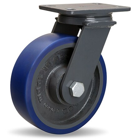 Hamilton Extended Service Swivel Caster, 8" x 3" Ergo-Glide Polyurethane (85A) on Cast Iron Wheel S-ES-83SPB