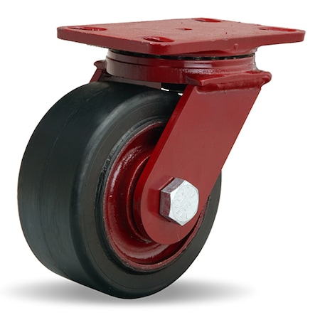 Hamilton ForgeMaster Swivel Caster, 6" x 3" Mold-On Rubber on Cast Iron Wheel, 1" Straight Roller Bearing S-FM-63RH