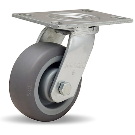Hamilton General Service Swivel Caster, 5" x 2" Versa-Tech Gray Rubber (65A) on Polyolefin Wheel S-GS-5TE