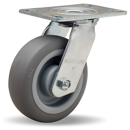 Hamilton General Service Swivel Caster, 6" x 2" Versa-Tech Gray Rubber (65A) on Polyolefin Wheel S-GS-6TE