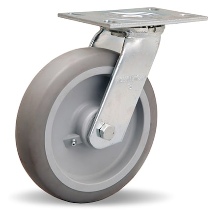 Hamilton General Service Swivel Caster, 8" x 2" Versa-Tech Gray Rubber (65A) on Polyolefin Wheel S-GS-8TE
