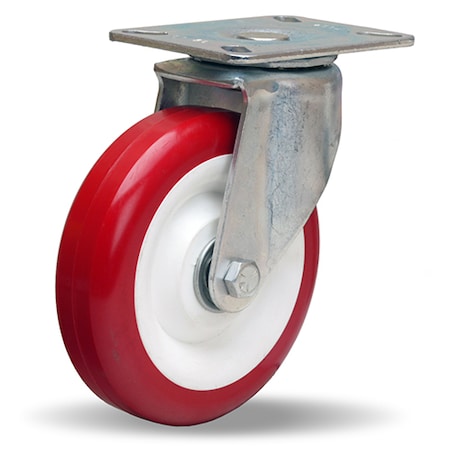Hamilton Hi-Lo Swivel Caster, 5" x 1 3/8" Poly-Tech Polyurethane (95A) on Polypropylene Wheels S-HL-5NF