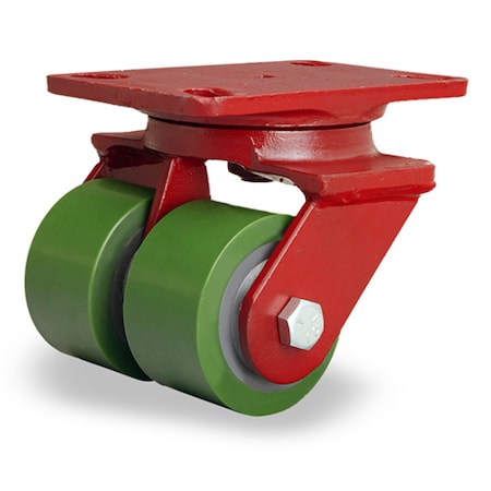 Hamilton Heavy Service Dual-Wheel Swivel Caster, 3 1/4" x 2" Duralast Polyurethane (95A) on Cast Iron Wheelss S-HS2-3D