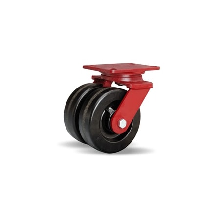 Hamilton Heavy Service Dual-Wheel Swivel Caster, 6" x 2" Plastex Phenolic Wheels, 3/4" Straight Roller Bearing S-HS2-6P