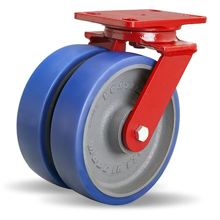 Hamilton Heavy Service Dual-Wheel Swivel Caster, 8" x 2" Ergo-Glide Polyurethane (85A) on Cast Iron Wheels S-HS2-8SPT
