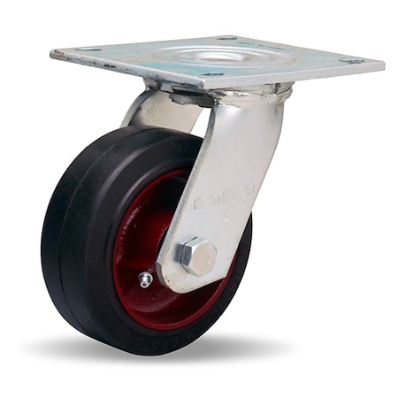 Hamilton Medium Service Swivel Caster, 5" x 2" Mold-On Rubber on Cast Iron Wheel, 3/4" Straight Roller Bearing S-MS-5R