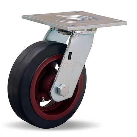 Hamilton Medium Service Swivel Caster, 6" x 2" Mold-On Rubber on Cast Iron Wheel, 3/4" Straight Roller Bearing S-MS-6R