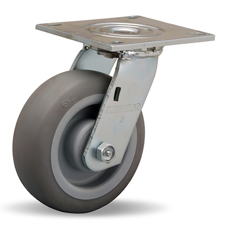 Hamilton Medium Service Swivel Caster, 6" x 2" Versa-Tech Gray Rubber (65A) on Polyolefin Wheel S-MS-6TE