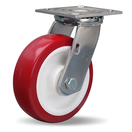 Hamilton Stainless Steel Swivel Caster, 6" x 2" Poly-Tech Polyurethane (95A) on Polypropylene Wheel S-STA-6NFZ
