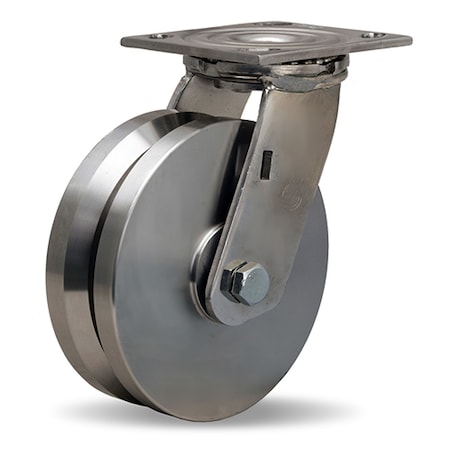Hamilton Stainless Steel Swivel Caster, 6" x 2" Stainless Steel V-Grooved Wheel, 3/4" Delrin Bearing S-STA-6SVZ