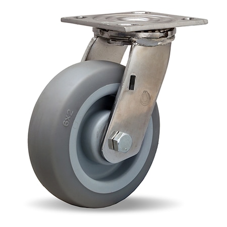 Hamilton Stainless Steel Swivel Caster, 6" x 2" Versa-Tech Gray Rubber on Polyolefin Wheel, 3/4" Delrin Bearing S-STA-6TEZ