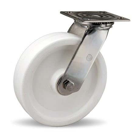 Hamilton Stainless Steel Swivel Caster, 8" x 2" Aqualite Polyolefin (75D) Wheel, 3/4" Delrin Bearing S-STA-8AZ