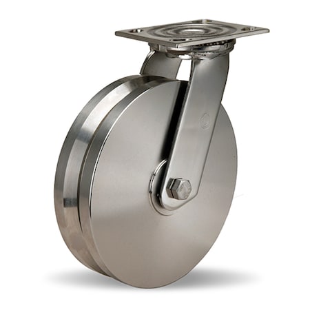Hamilton Stainless Steel Swivel Caster, 8" x 2" Stainless Steel V-Grooved Wheel, 3/4" Delrin Bearing S-STA-8SVZ