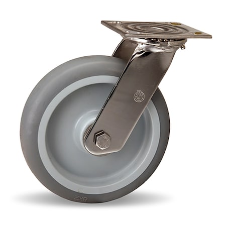 Hamilton Stainless Steel Swivel Caster, 8" x 2" Versa-Tech Gray Rubber on Polyolefin Wheel, 3/4" Delrin Bearing S-STA-8TEZ