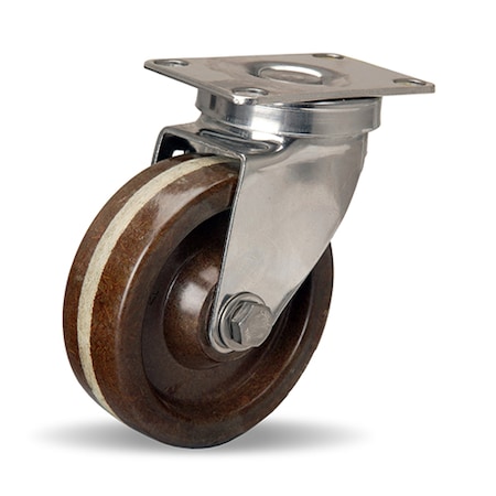 Hamilton Stainless Steel Swiel Caster, 4" x 1 1/4" Plastex Phenolic Wheel, 1/2" Plain Bore S-STL-4HHP