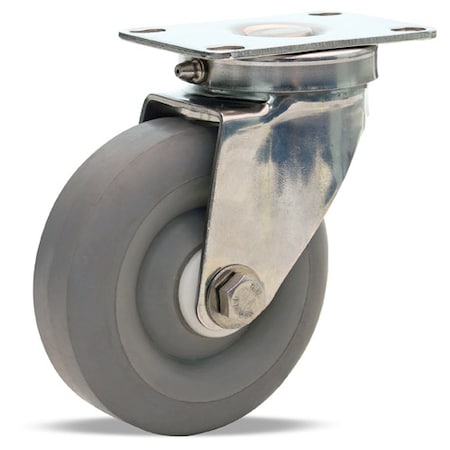 Hamilton Stainless Steel Swivel Caster, 4" x 1 3/8" Versa-Tech Gray Rubber (65A) on Polyolefin Wheel S-STL-4TEZ