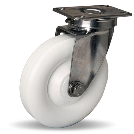 Hamilton Stainless Steel Swivel Caster, 5" x 1 3/8" Aqualite Polyolefin (75D) Wheel, 1/2" Plain Bore S-STL-5A