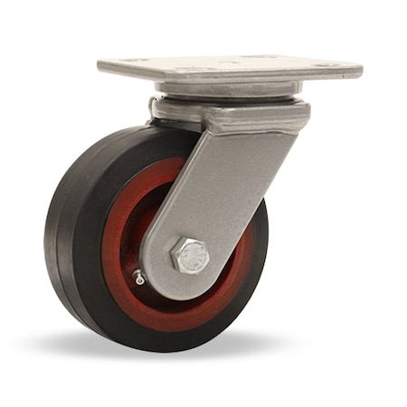 Hamilton Workhorse Swivel Caster, 5" x 2" Moldon Rubber Wheel (70A), 3/4" Straight Roller Bearing S-WH-5R