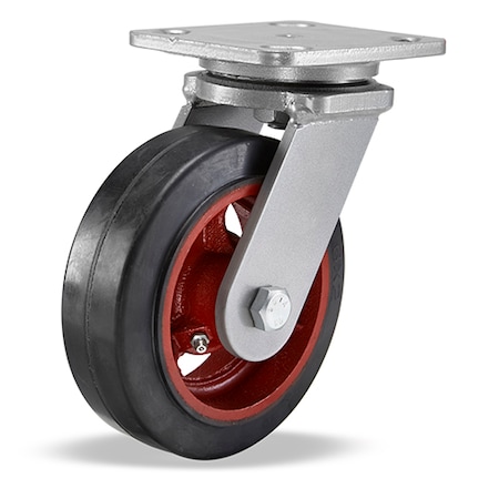 Hamilton Workhorse Swivel Caster, 6" x 2" Moldon Rubber Wheel (70A), 3/4" Straight Roller Bearing S-WH-6R