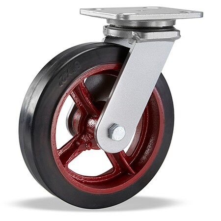 Hamilton Workhorse Swivel Caster, 8" x 2" Moldon Rubber Wheel (70A), 3/4" Straight Roller Bearing S-WH-8R