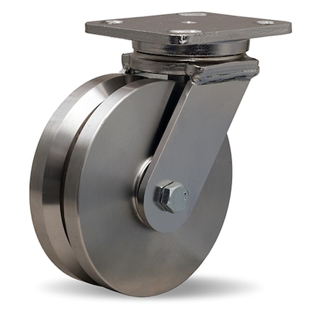 Hamilton Stainless Steel Workhorse Swivel Caster, 6" x 2" Stainless Steel V-Grooved Wheel, 3/4" Delrin Bearing S-WHS-6SVZ