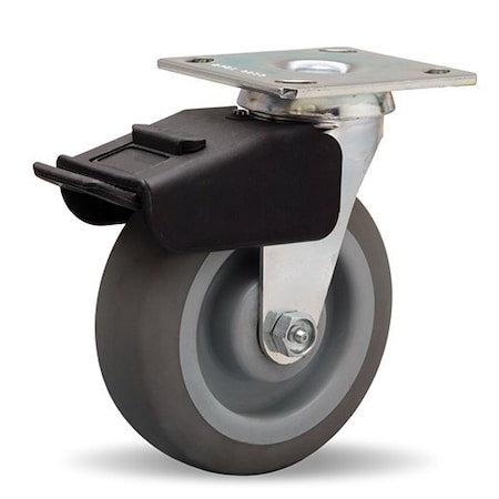 Hamilton Combination Brake Swivel Caster, 6" x 2" Thermoplastic Rubber (654A) on Polyolefin Wheel S-BC-6TE
