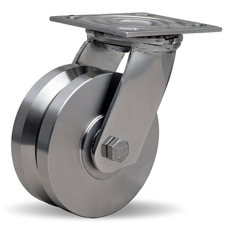 Hamilton Stainless Steel Swivel Caster, 5" x 2" Stainless Steel V-Grooved Wheel S-STA-5SVB