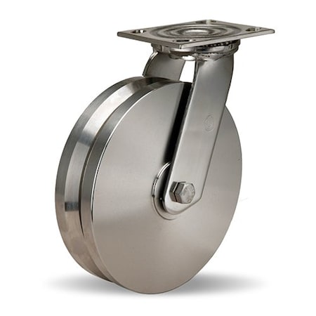Hamilton Stainless Steel Swivel Caster, 8" x 2" Stainless Steel V-Grooved Wheel S-STA-8SVB