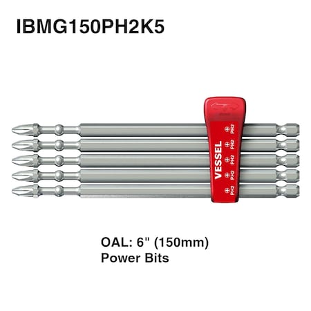 Vessel IMPACT BALL Torsion Bit PH2x150, PK5 IBMG150PH2K5