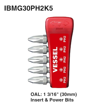 Vessel IMPACT BALL Torsion Bit PH2x30, PK5 IBMG30PH2K5
