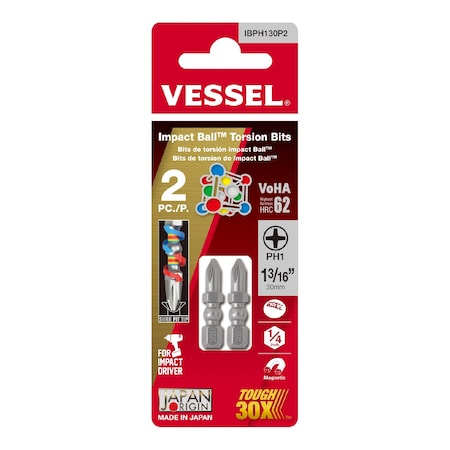 Vessel IMPACT BALL Torsion Bit PH1x30, PK2 IBPH130P2