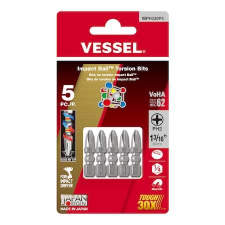 Vessel IMPACT BALL Torsion Bit PH2x30, PK5 IBPH230P5